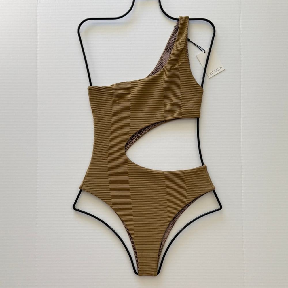 Acacia Swim EVER Full One Piece - Palm Dual Ribbed - One Shoulder - Size Large